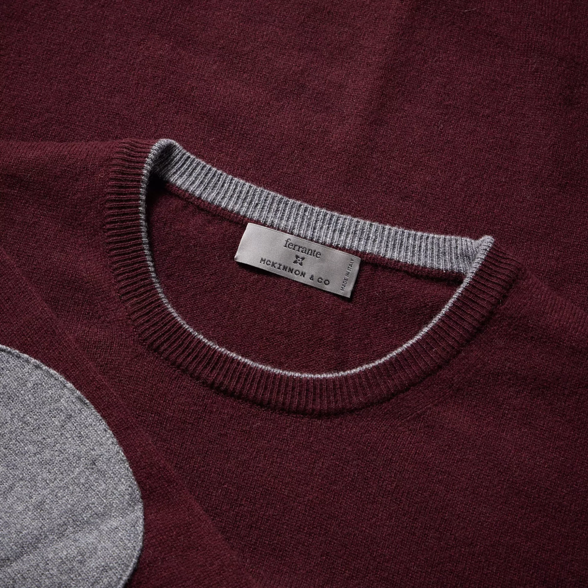 Cheap Henry Bucks MCKINNON & CO X FERRANTE Contrast Patch Crewneck BURGUNDY