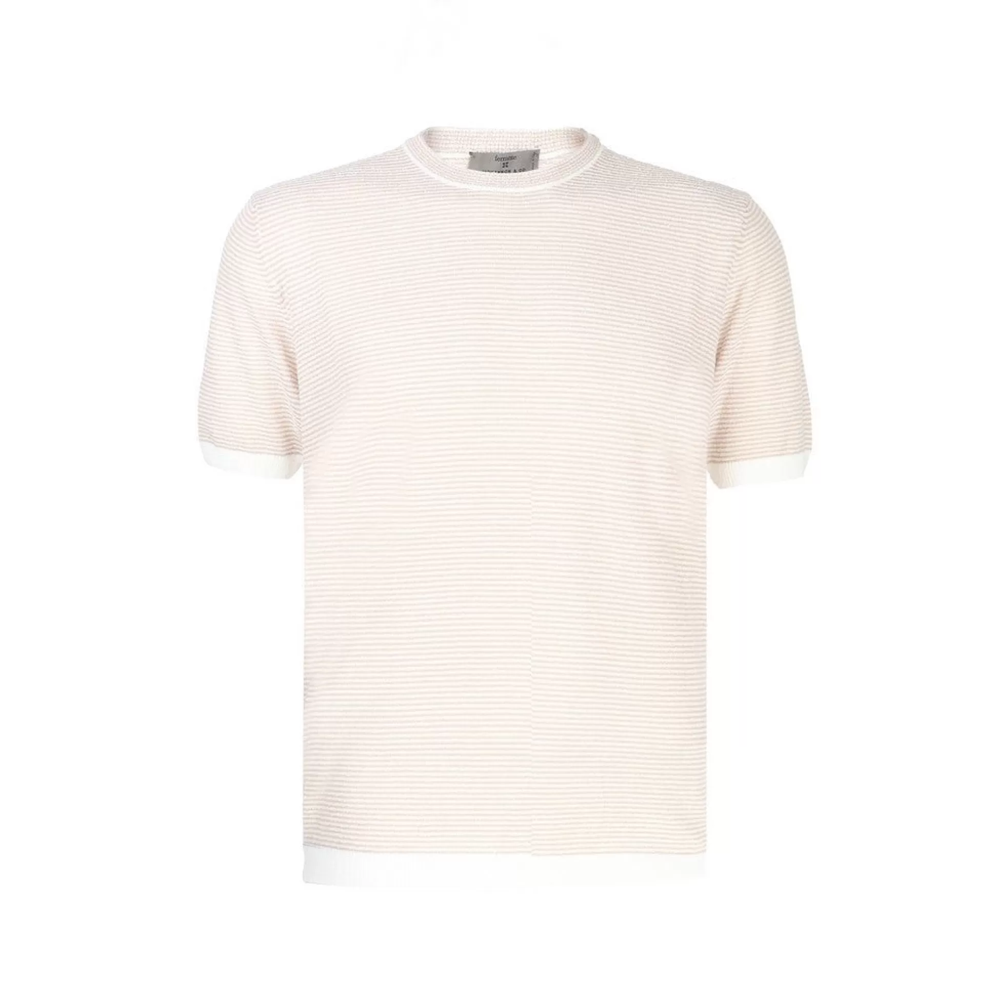 Discount Henry Bucks McKINNON & CO X FERRANTE Cotton Crew Neck Stripe T-Shirt BEIGE/WHITE BEIGE/WHITE CNECK