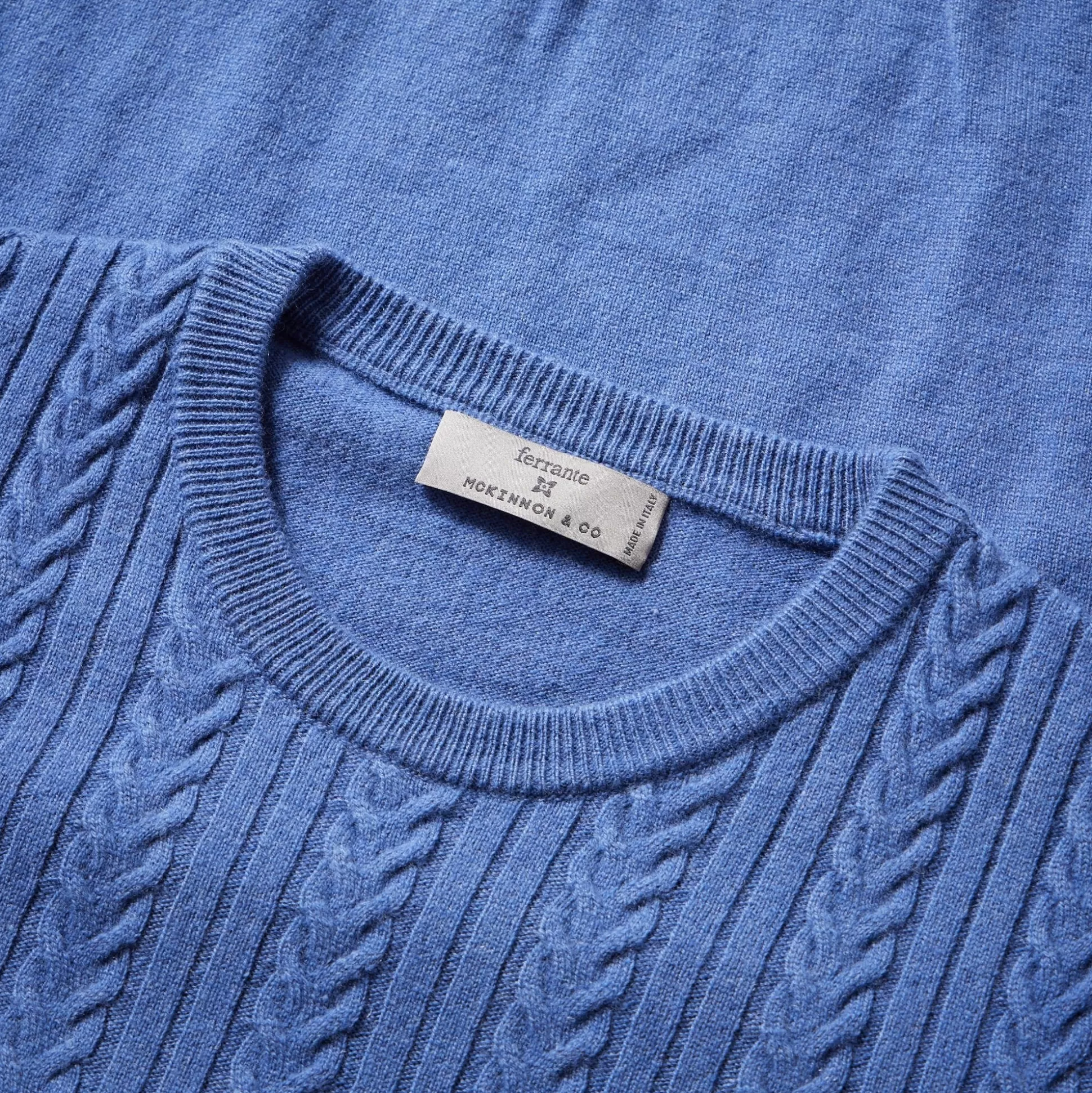 Cheap Henry Bucks MCKINNON & CO X FERRANTE Herringbone Crewneck Knit BLUE DENIM