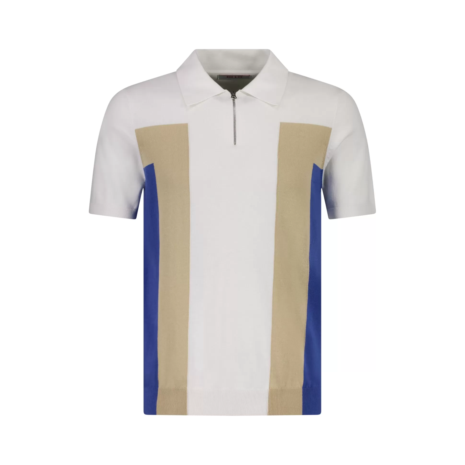 Online Henry Bucks MCKINNON Contrast Zip Short Sleeve Shirt WHITE/BLUE/BEIGE WHITE / BLUE / BEIGE