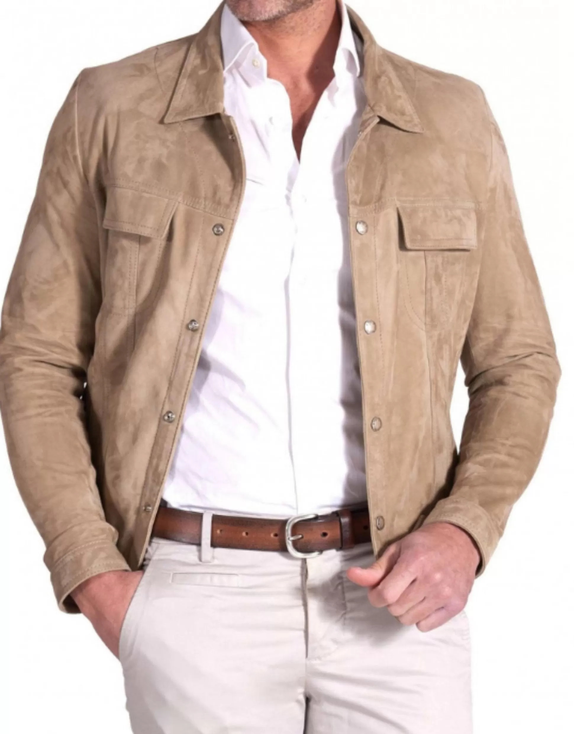 Cheap Henry Bucks MCKINNON Lewis Suede Leather Unlined Jacket BEIGE BEIGE REG