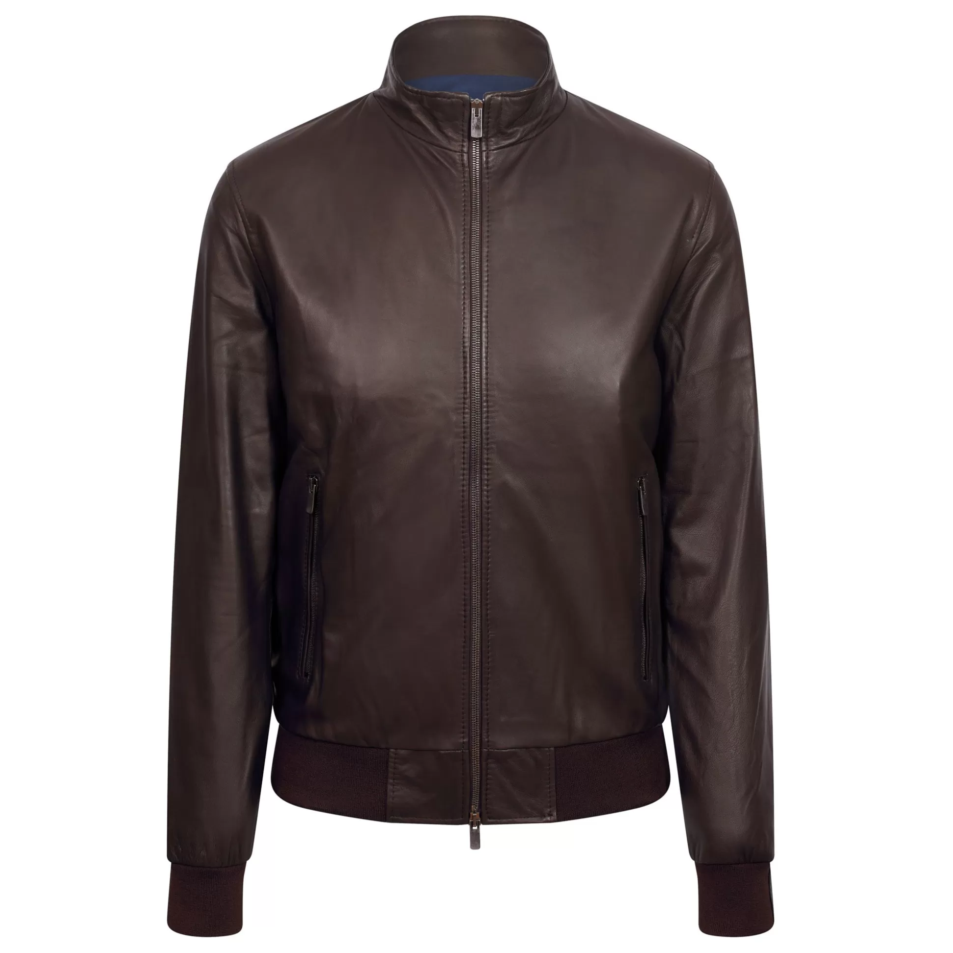 Best Henry Bucks MCKINNON Nappa Lamb Leather Zip Bomber Jacket DARK BROWN