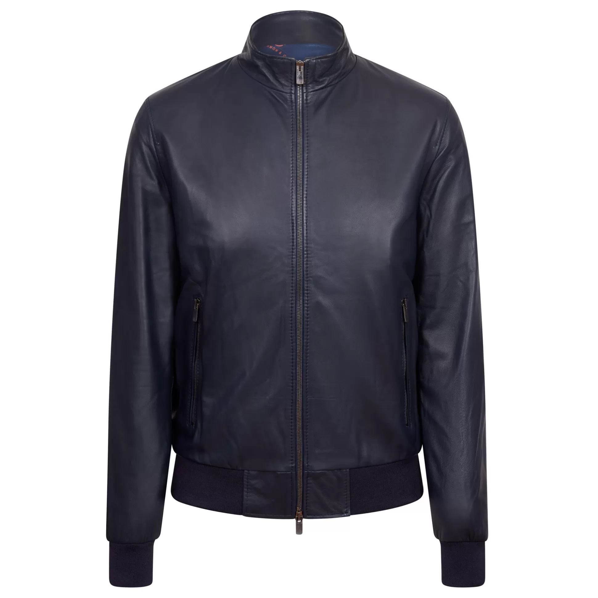 Store Henry Bucks MCKINNON Nappa Lamb Leather Zip Bomber Jacket NAVY