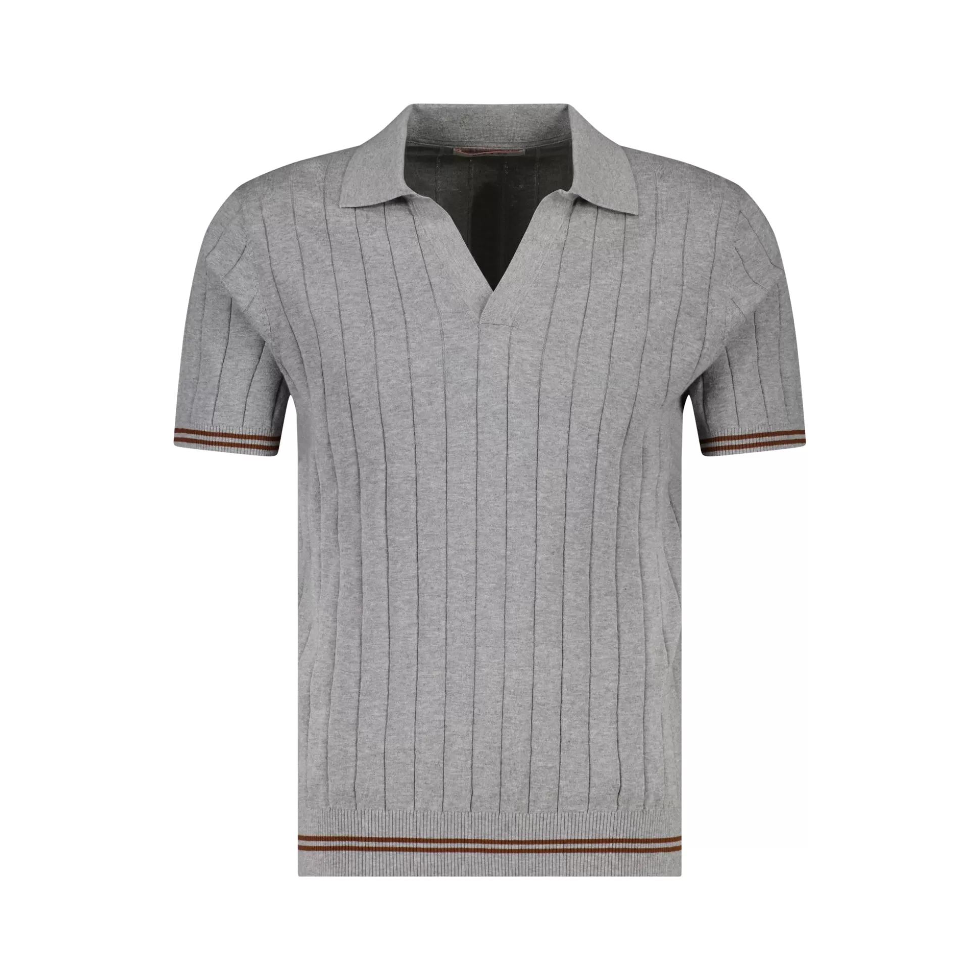 New Henry Bucks MCKINNON Skipper Neck Short Sleeve Shirt GREY/BROWN