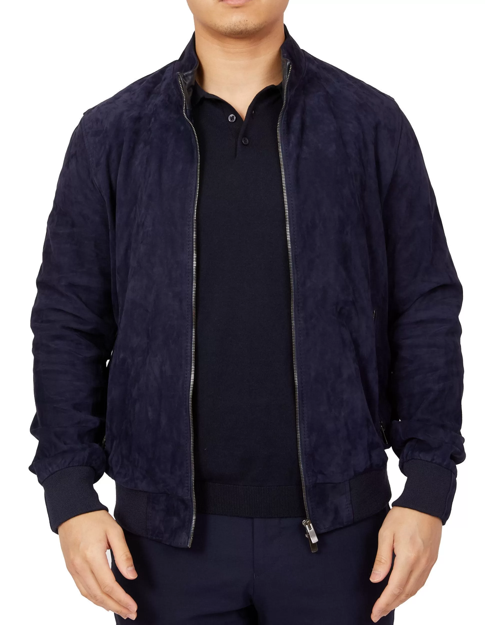 Hot Henry Bucks MCKINNON Suede Lamb Leather Zip Bomber Jacket BLUE