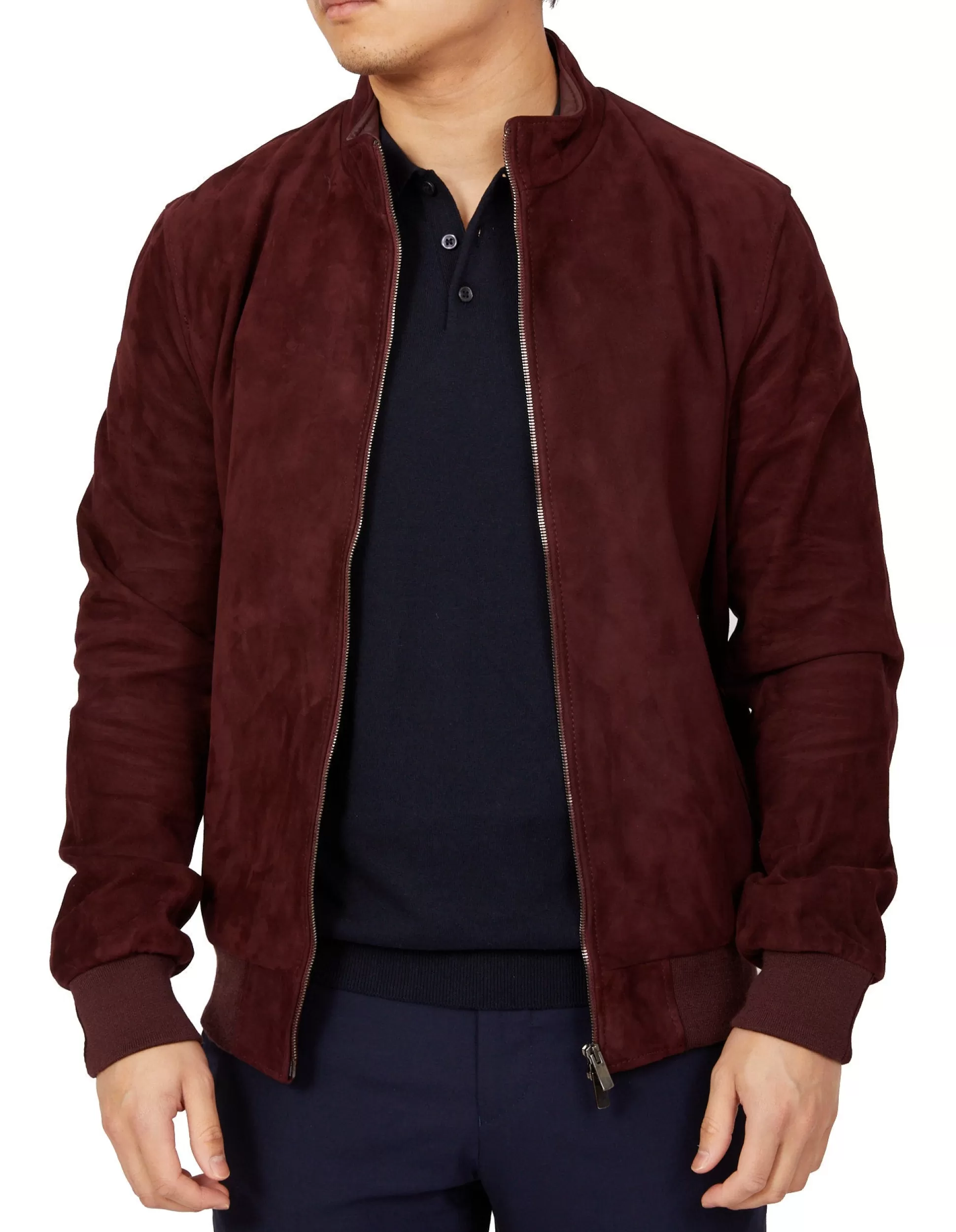 Best Sale Henry Bucks MCKINNON Suede Lamb Leather Zip Bomber Jacket BORDEAUX