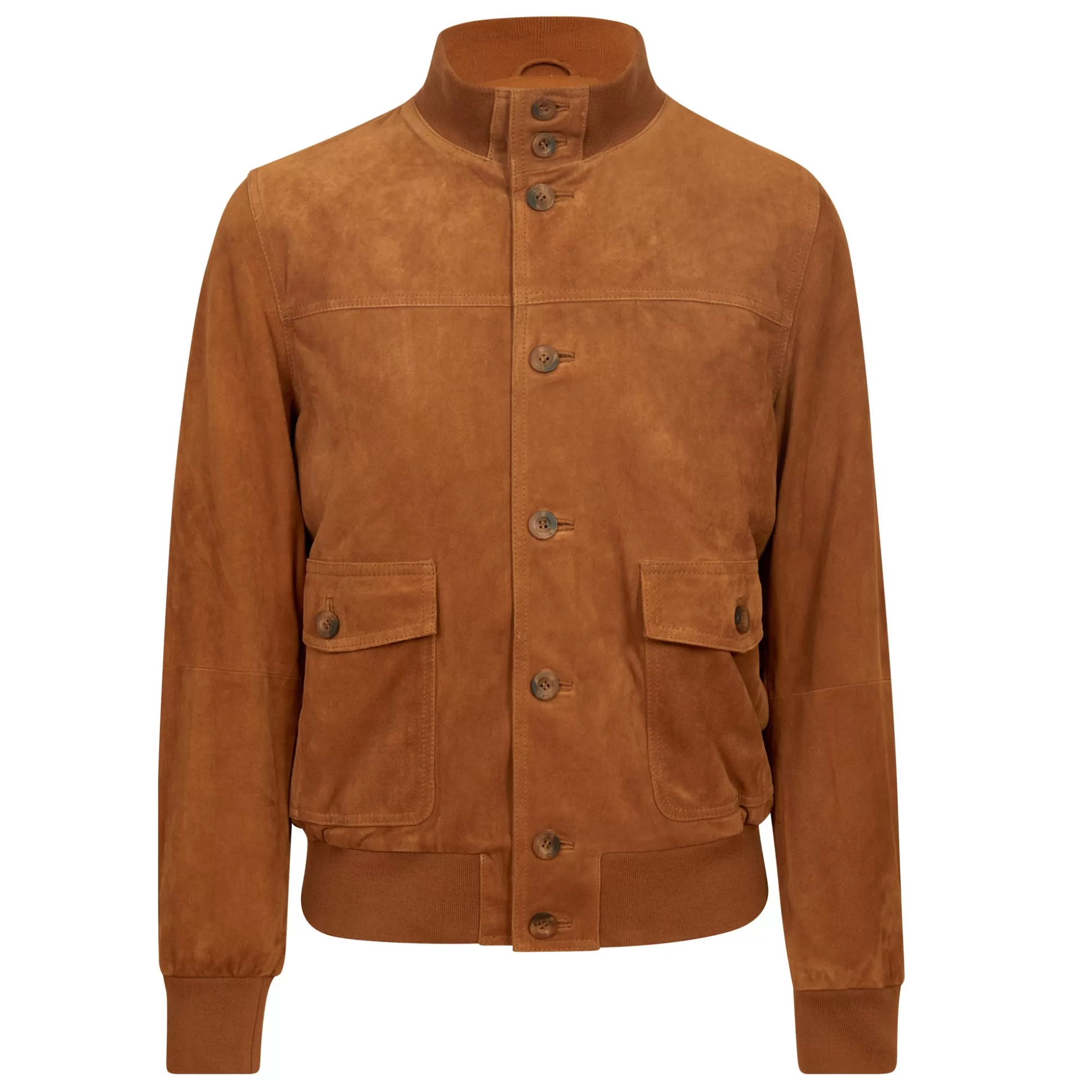 Shop Henry Bucks MCKINNON Suede Leather Button Bomber Jacket TAN