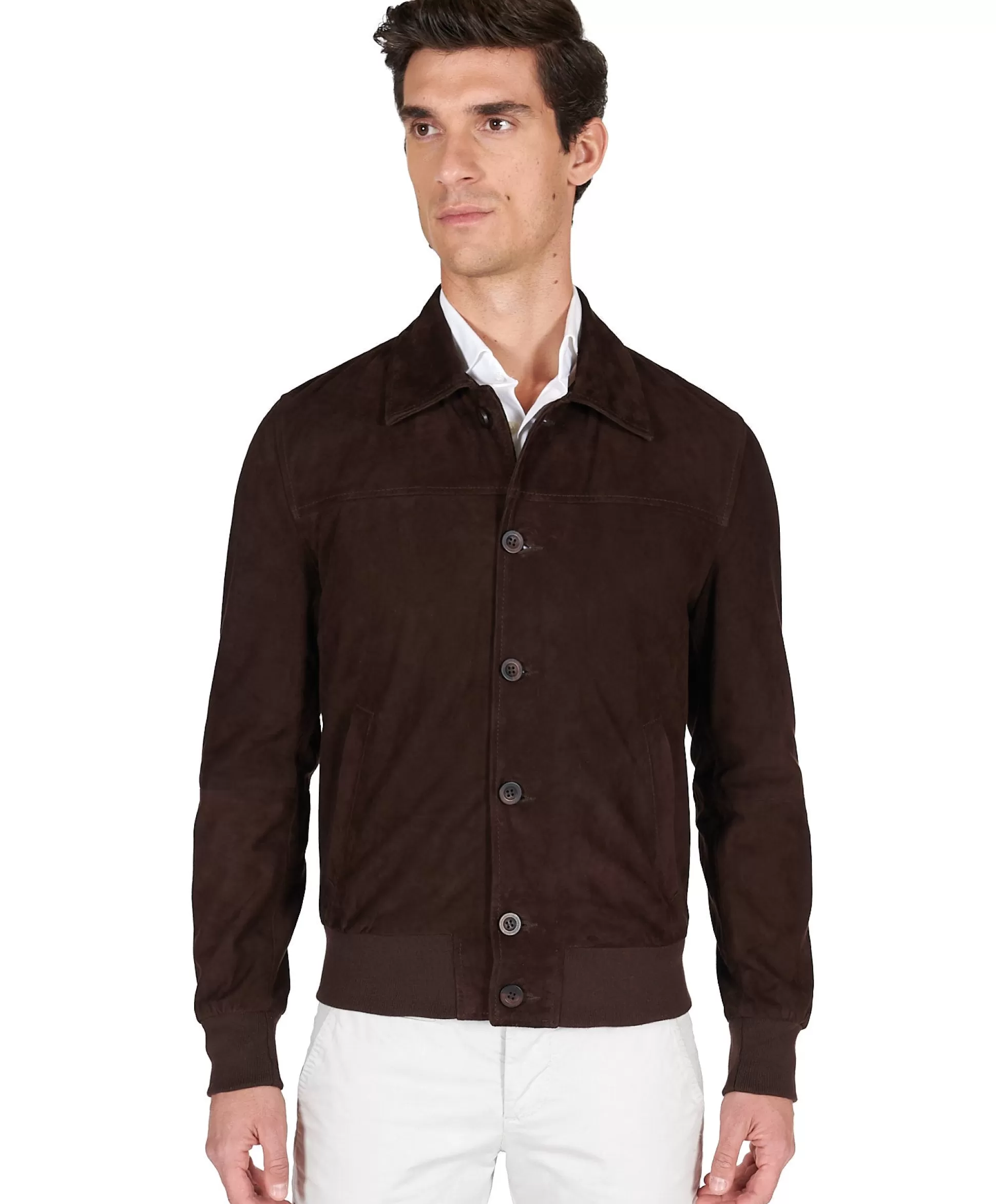 Outlet Henry Bucks MCKINNON Suede Leather Jacket CHOCOLATE