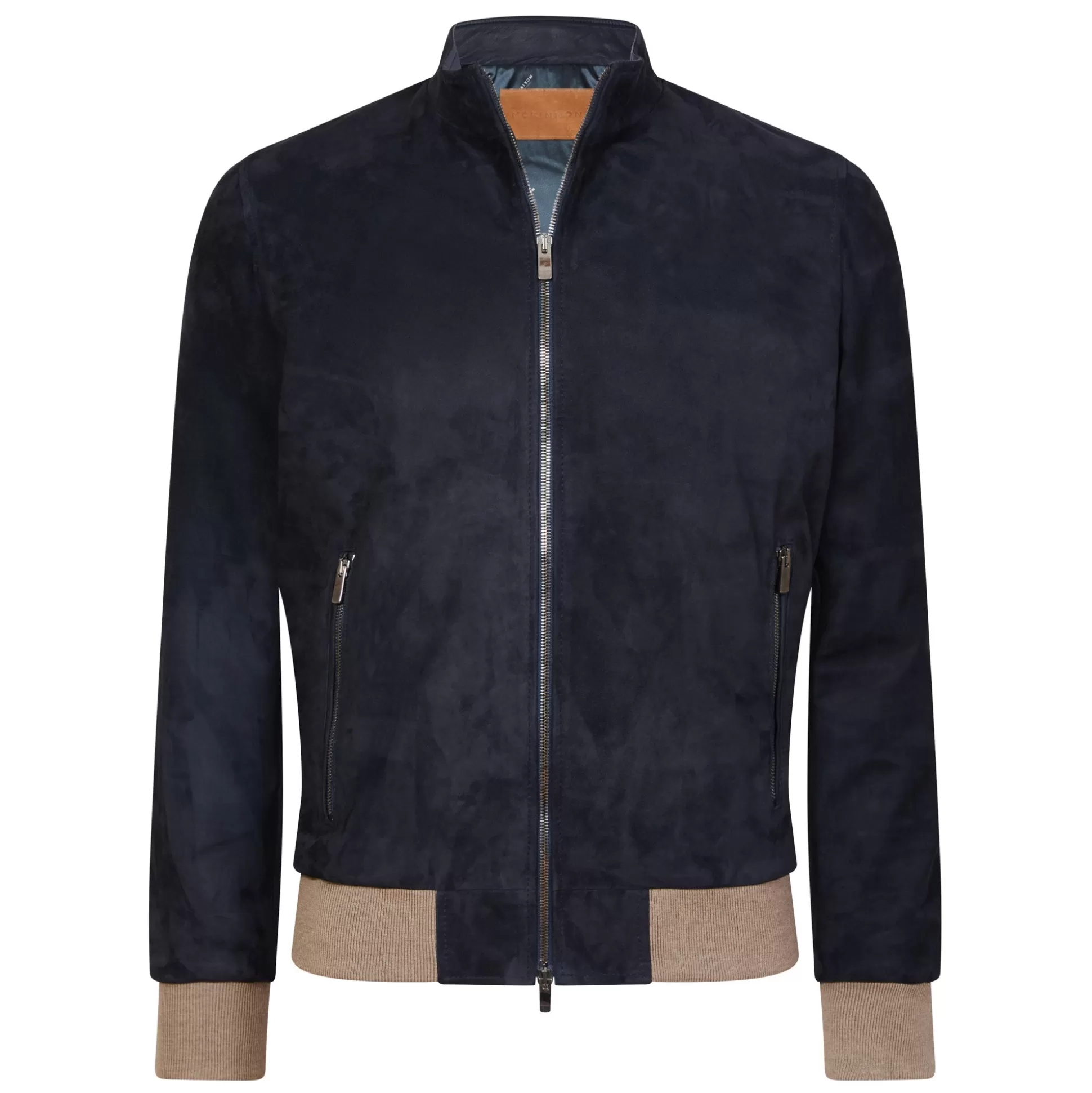 Store Henry Bucks MCKINNON Suede Leather Zip Bomber Jacket BLUE REG