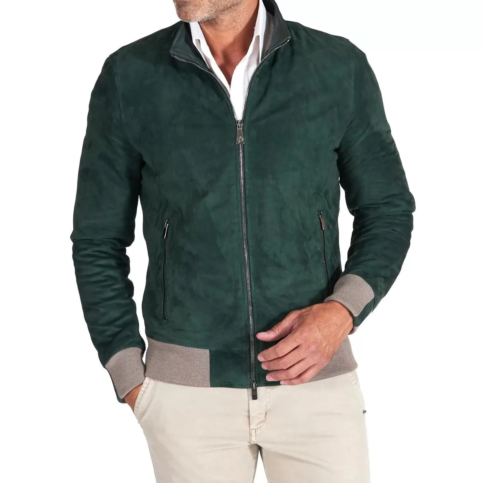 New Henry Bucks MCKINNON Suede Leather Zip Bomber Jacket GREEN REG GREENS REG