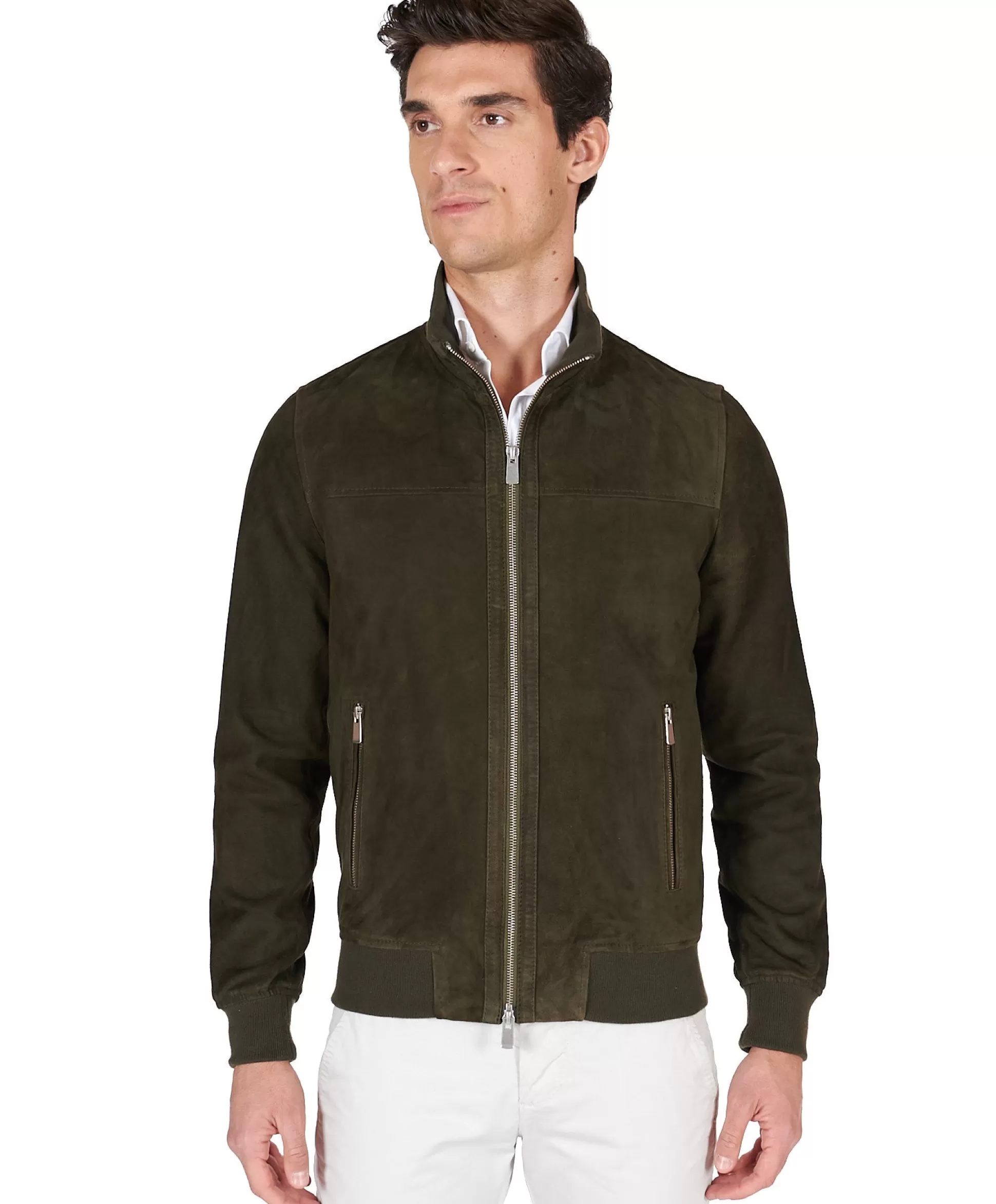 Cheap Henry Bucks MCKINNON Suede Two-Way Zip Jacket OLIVE