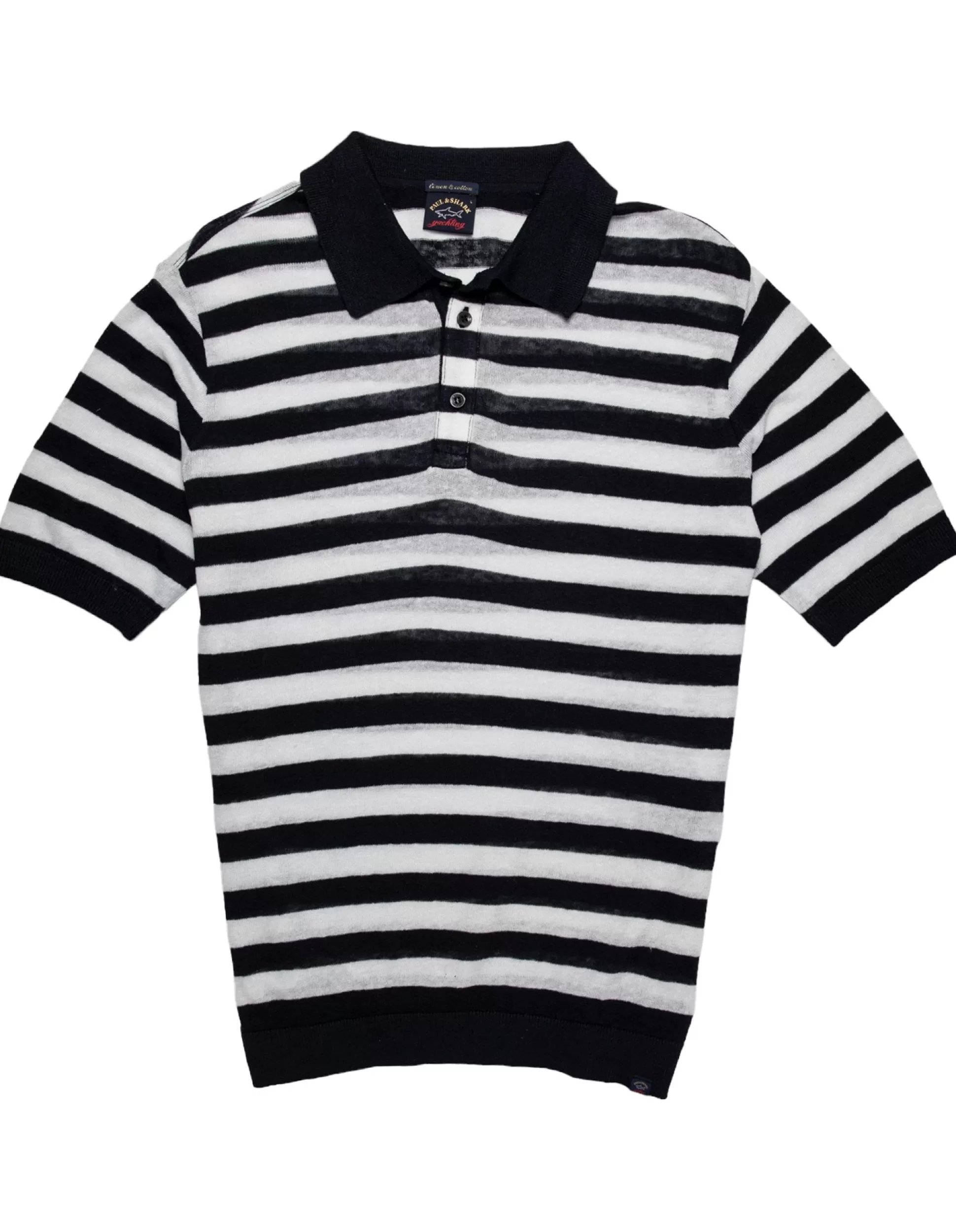 Flash Sale Henry Bucks PAUL & SHARK Linen & Cotton Knitted Striped Polo NAVY/WHITE