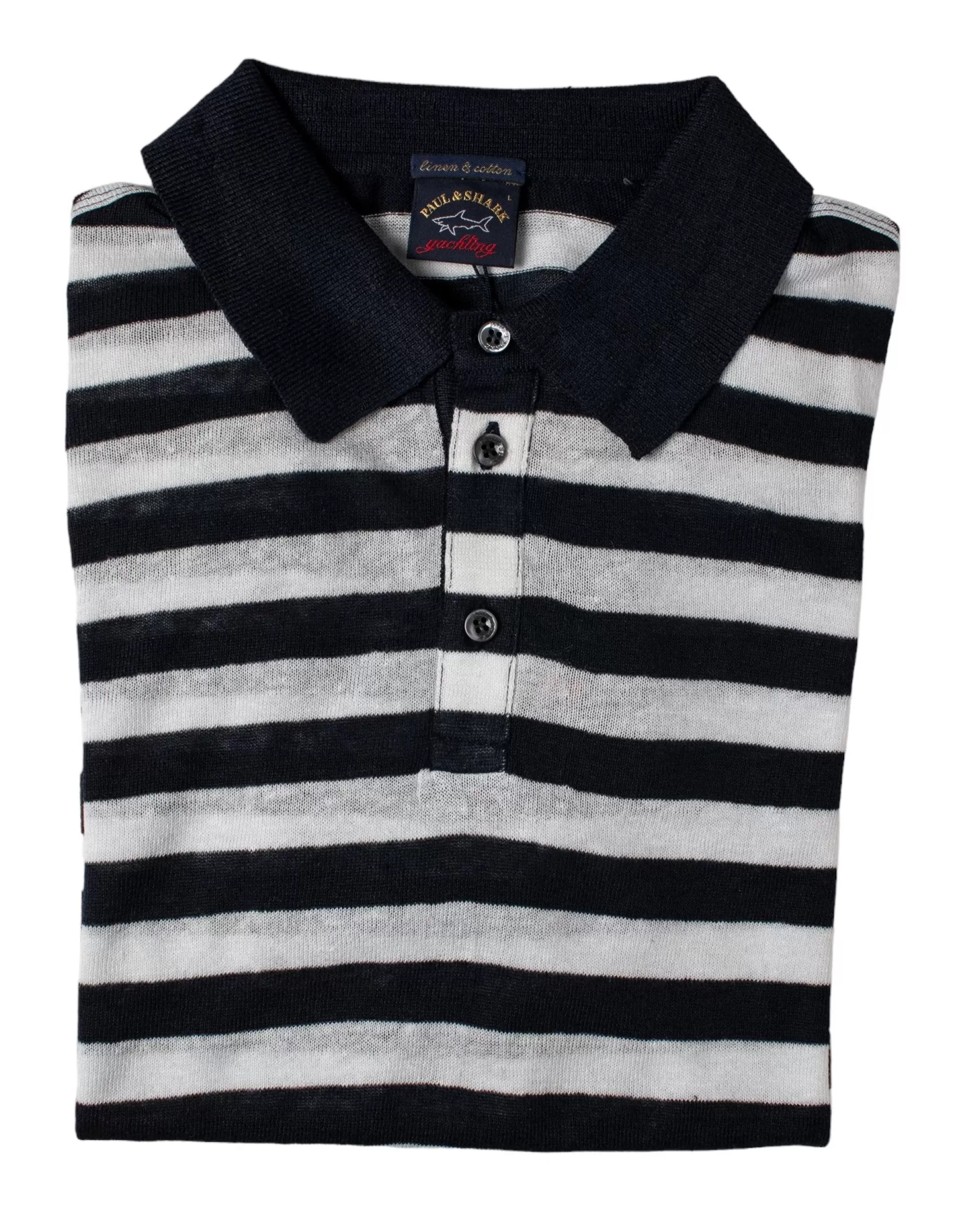 Flash Sale Henry Bucks PAUL & SHARK Linen & Cotton Knitted Striped Polo NAVY/WHITE