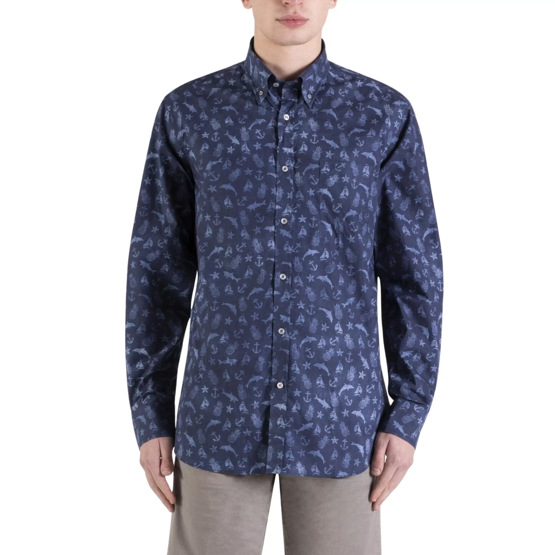 Cheap Henry Bucks PAUL & SHARK Long Sleeve Marine Print Shirt BLUE