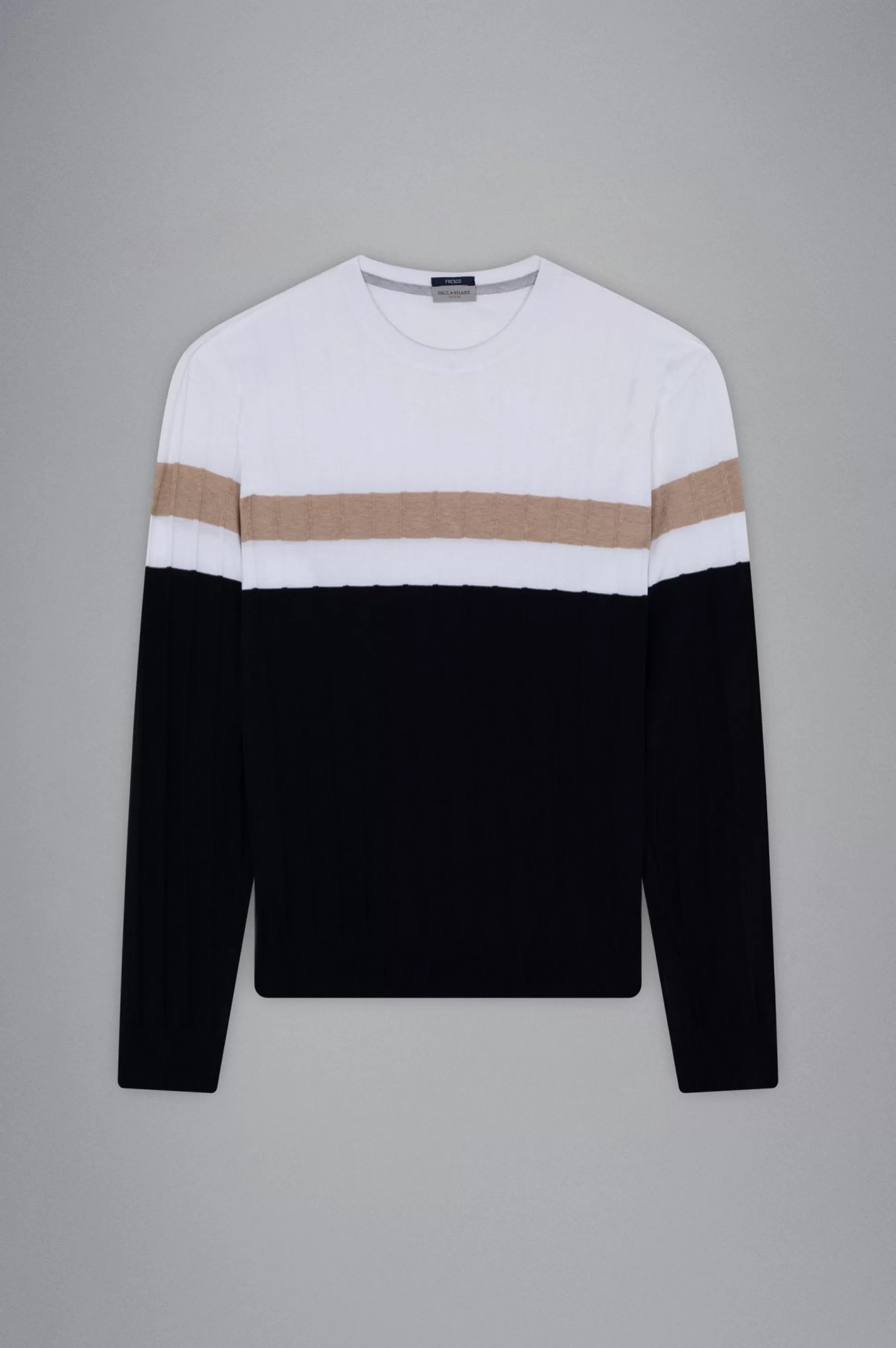 Fashion Henry Bucks PAUL & SHARK Ribbed Crewneck Knit WHITE / BLUE / BEIGE