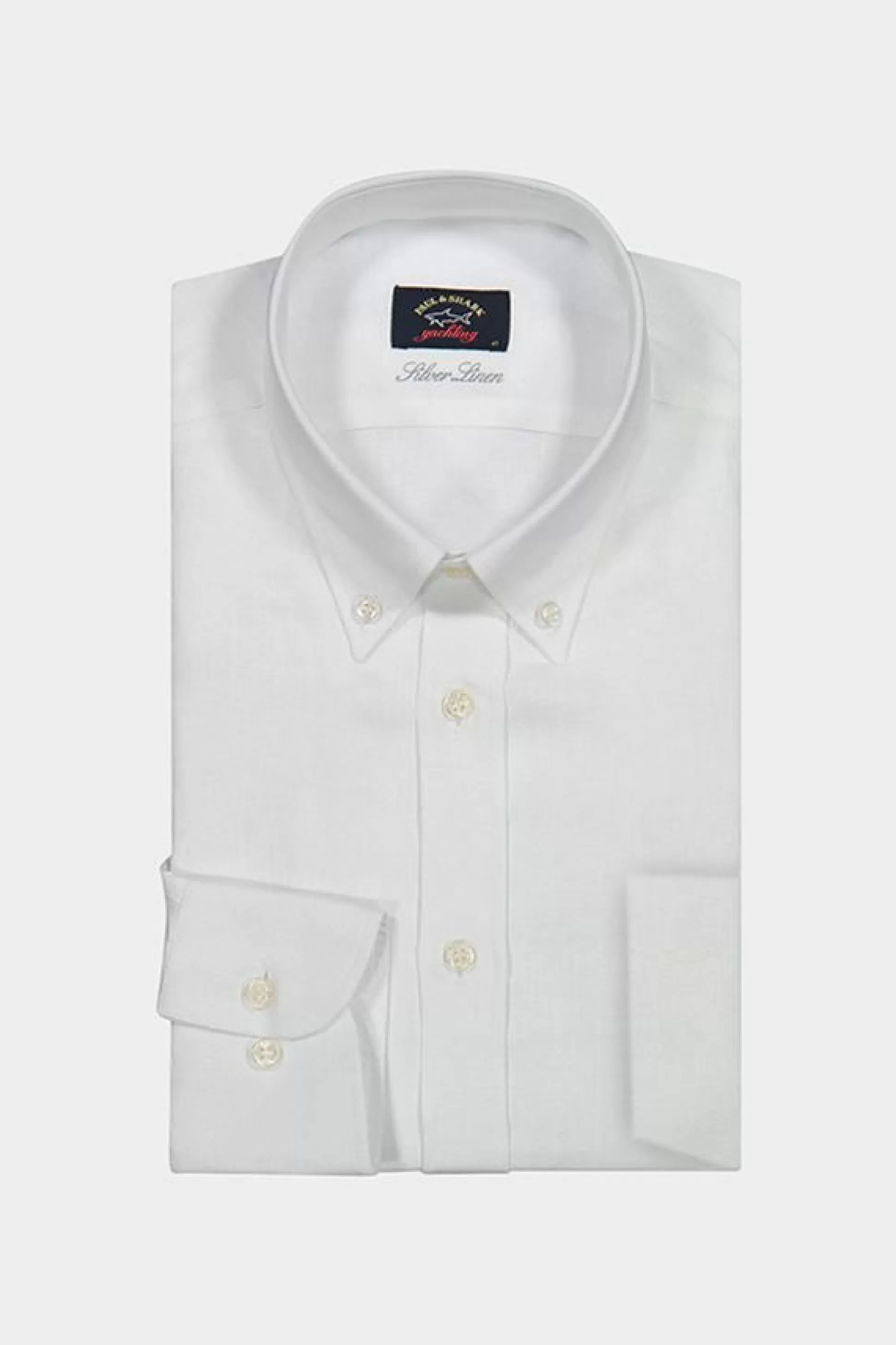 Shop Henry Bucks PAUL&SHARK Silver Linen Shirt WHITE