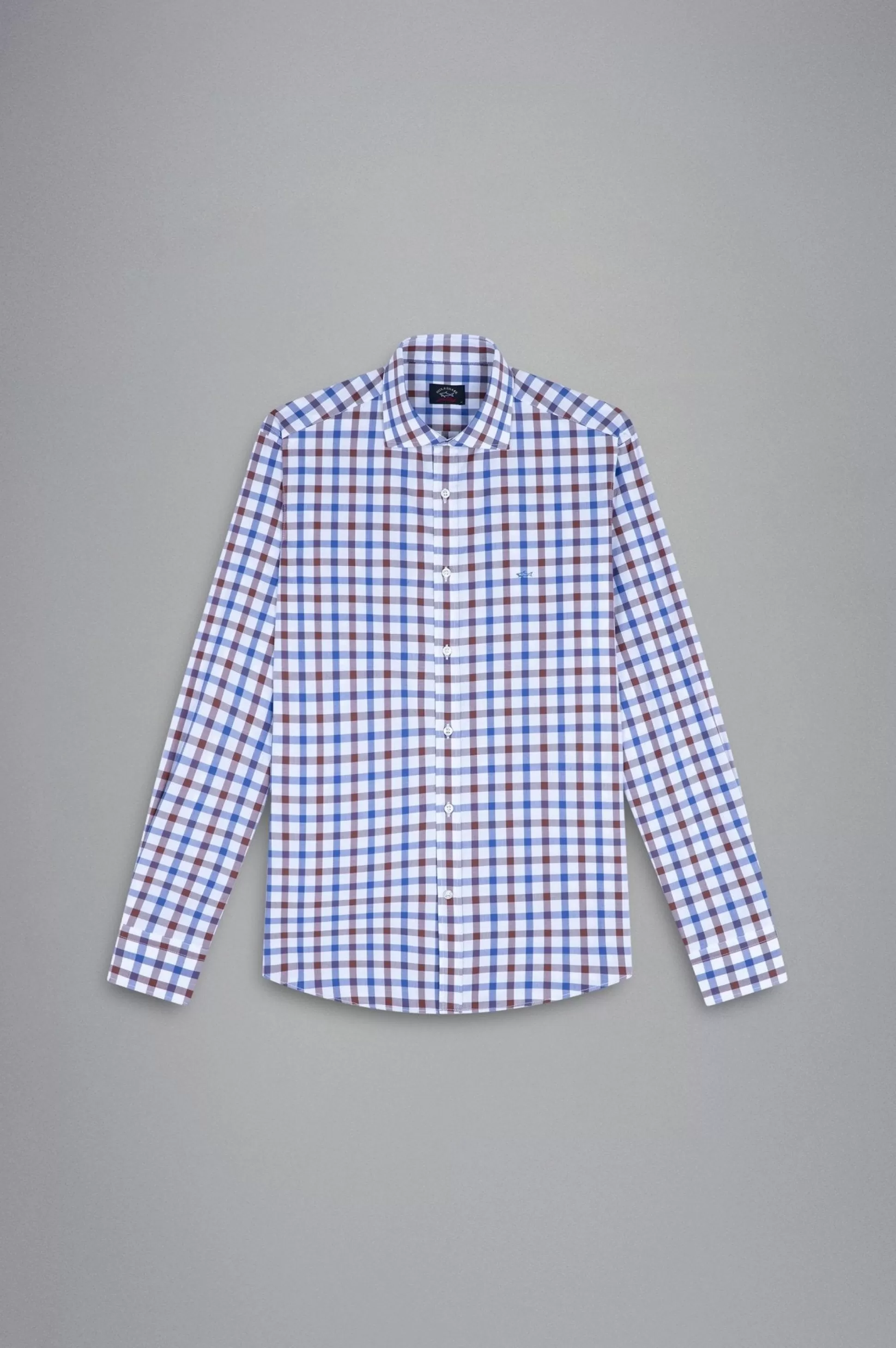 Store Henry Bucks PAUL&SHARK X Long Sleeve Twill Check Shirt PALE BLUE/WHITE/BROWN