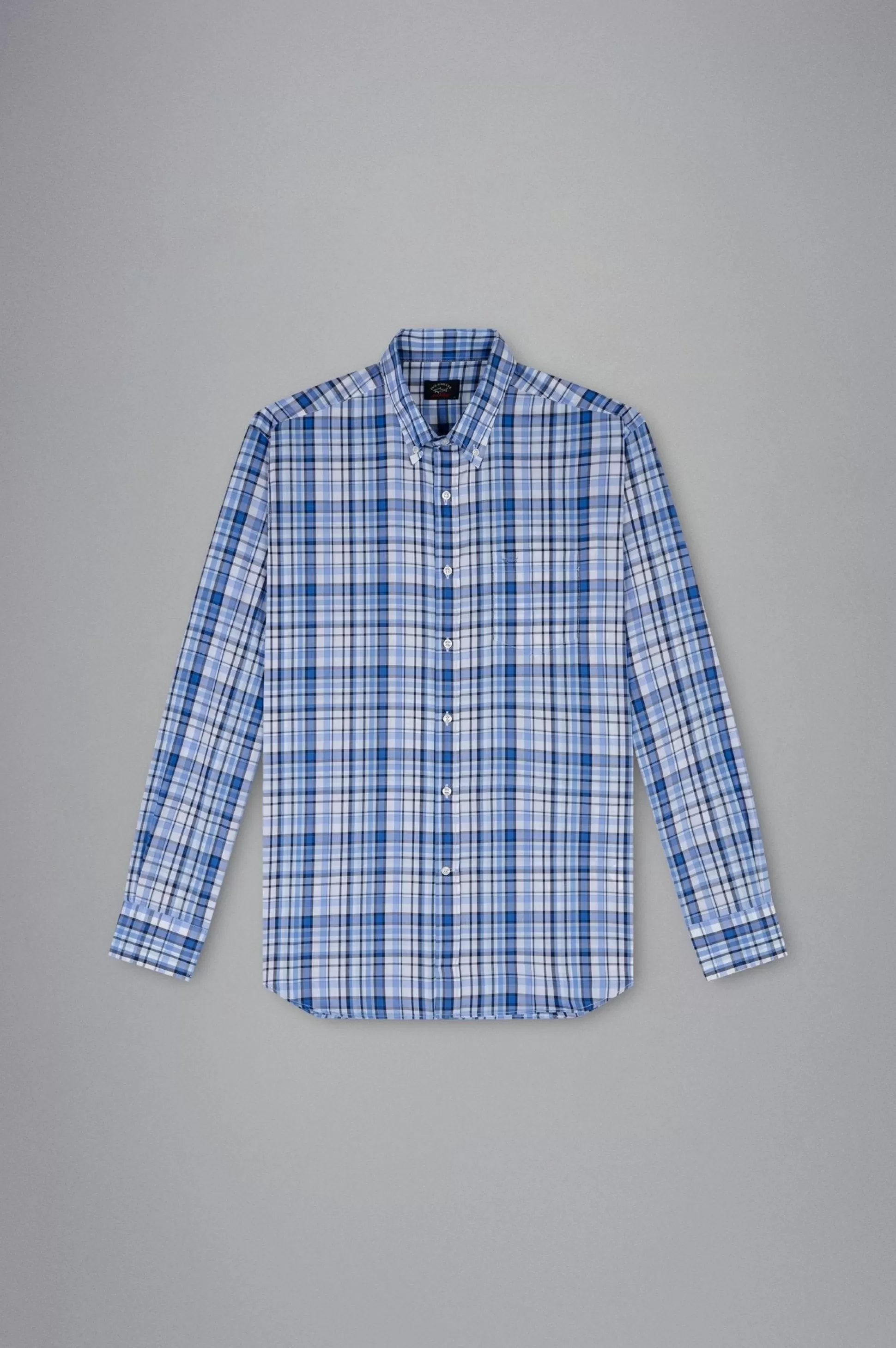 Flash Sale Henry Bucks PAUL&SHARK X Long Sleeve Twill Check Shirt WHITE/BLUE