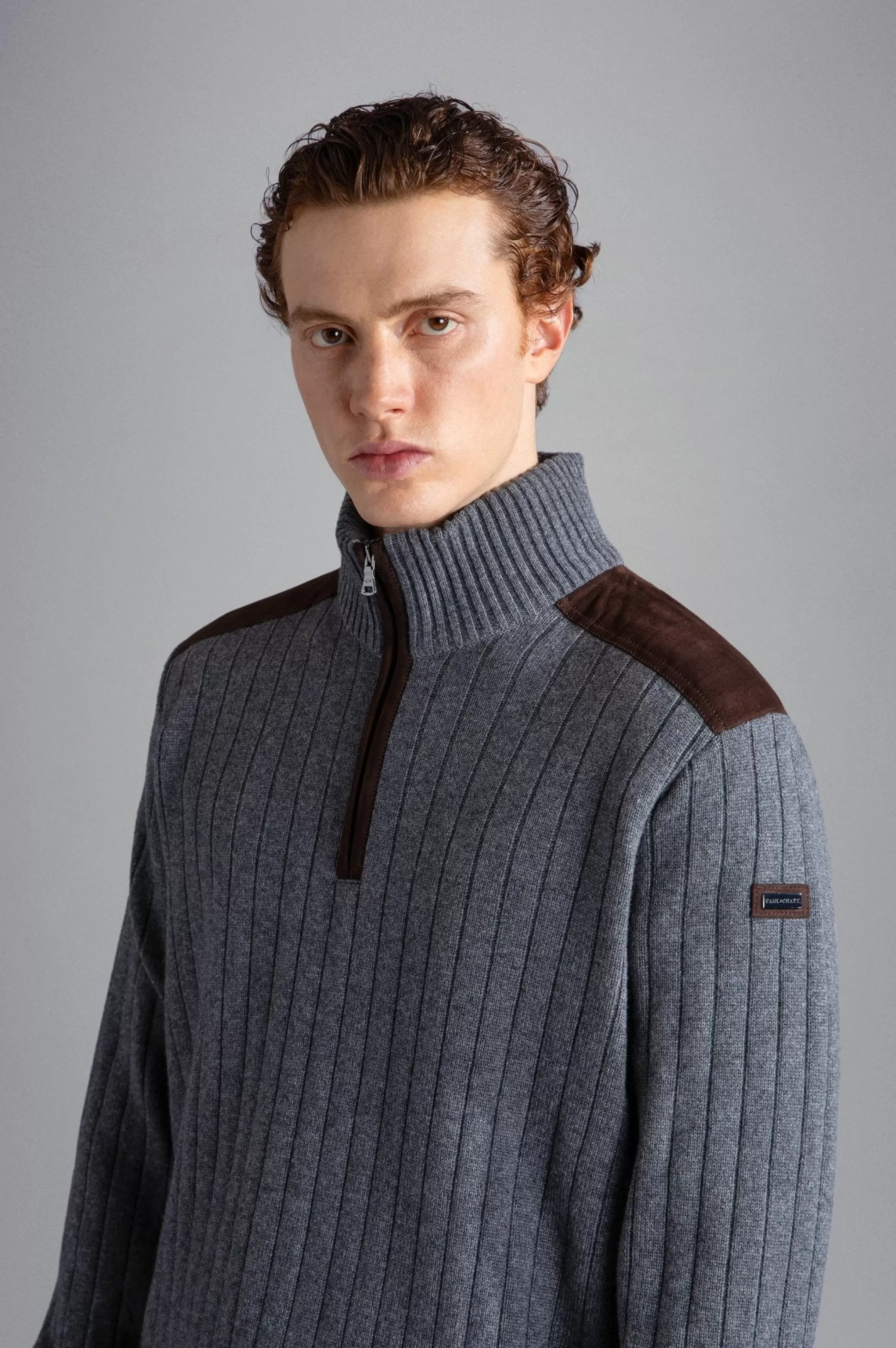 Clearance Henry Bucks PAUL&SHARK X Wool Cashmere 1/4 Zip Crew Knit GREY BROWN
