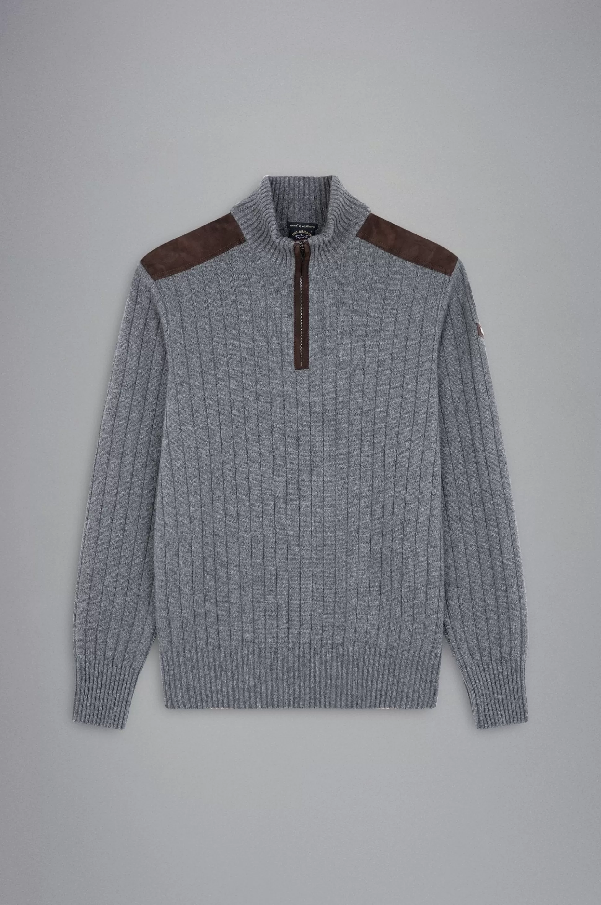 Clearance Henry Bucks PAUL&SHARK X Wool Cashmere 1/4 Zip Crew Knit GREY BROWN
