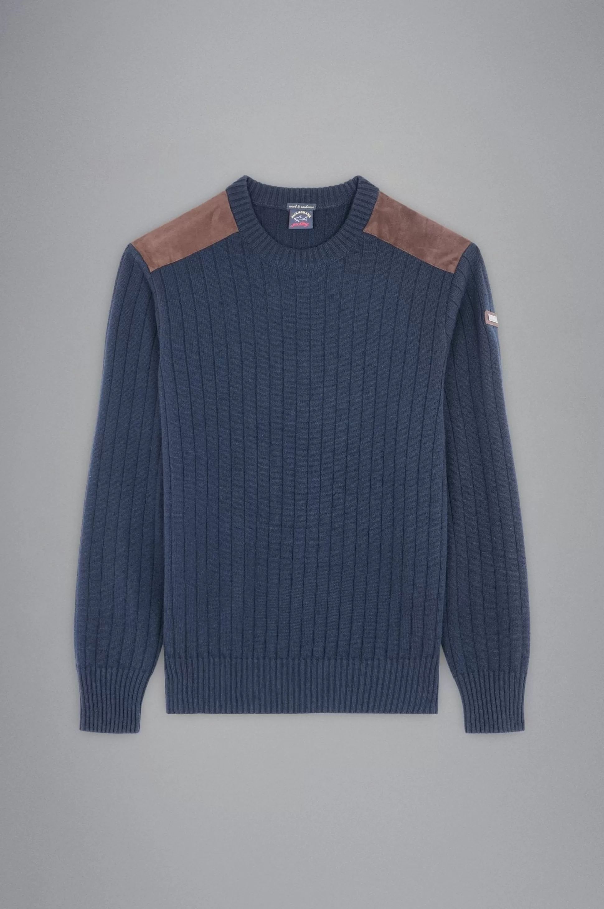 Best Sale Henry Bucks PAUL&SHARK X Wool Leather Crew Knit NAVY