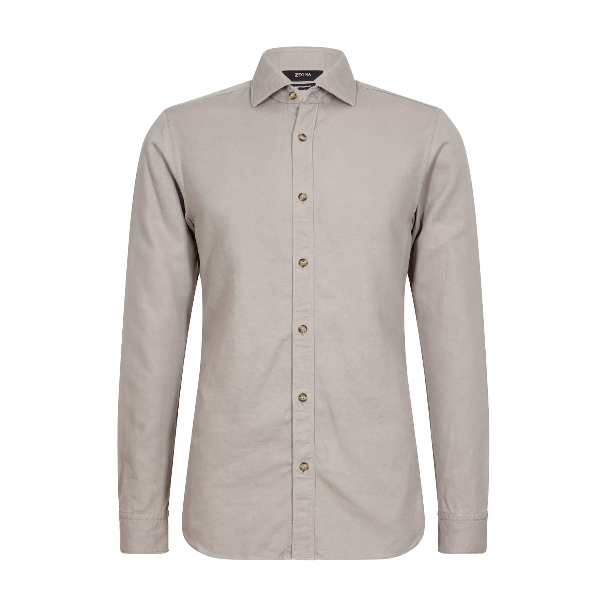 Shop Henry Bucks Z ZEGNA Premium Cotton Garment Dyed Shirt TAUPE