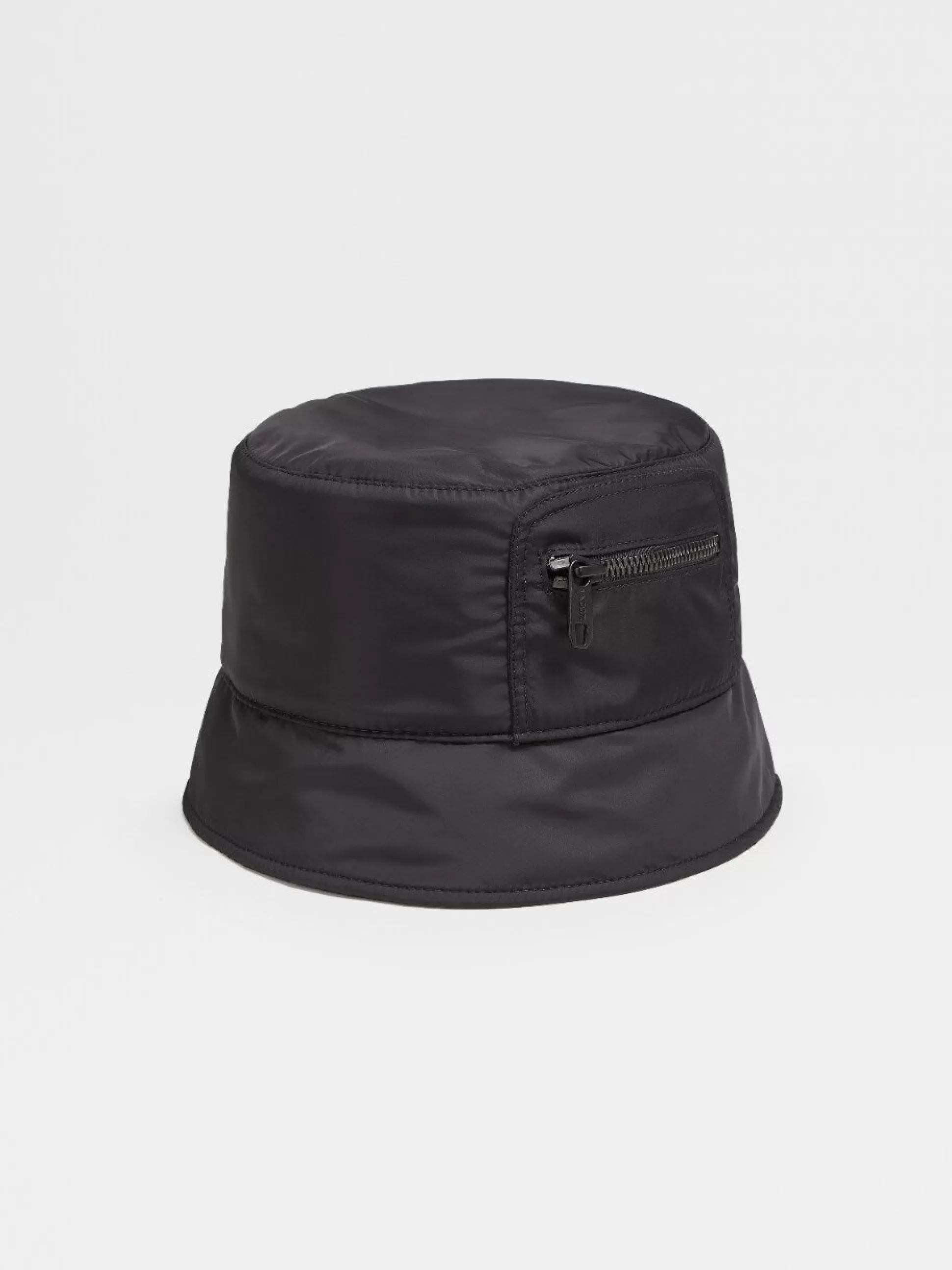 Cheap Henry Bucks ZEGNA Nylon Bucket Bucket Hat W/Zip Pocket BLACK