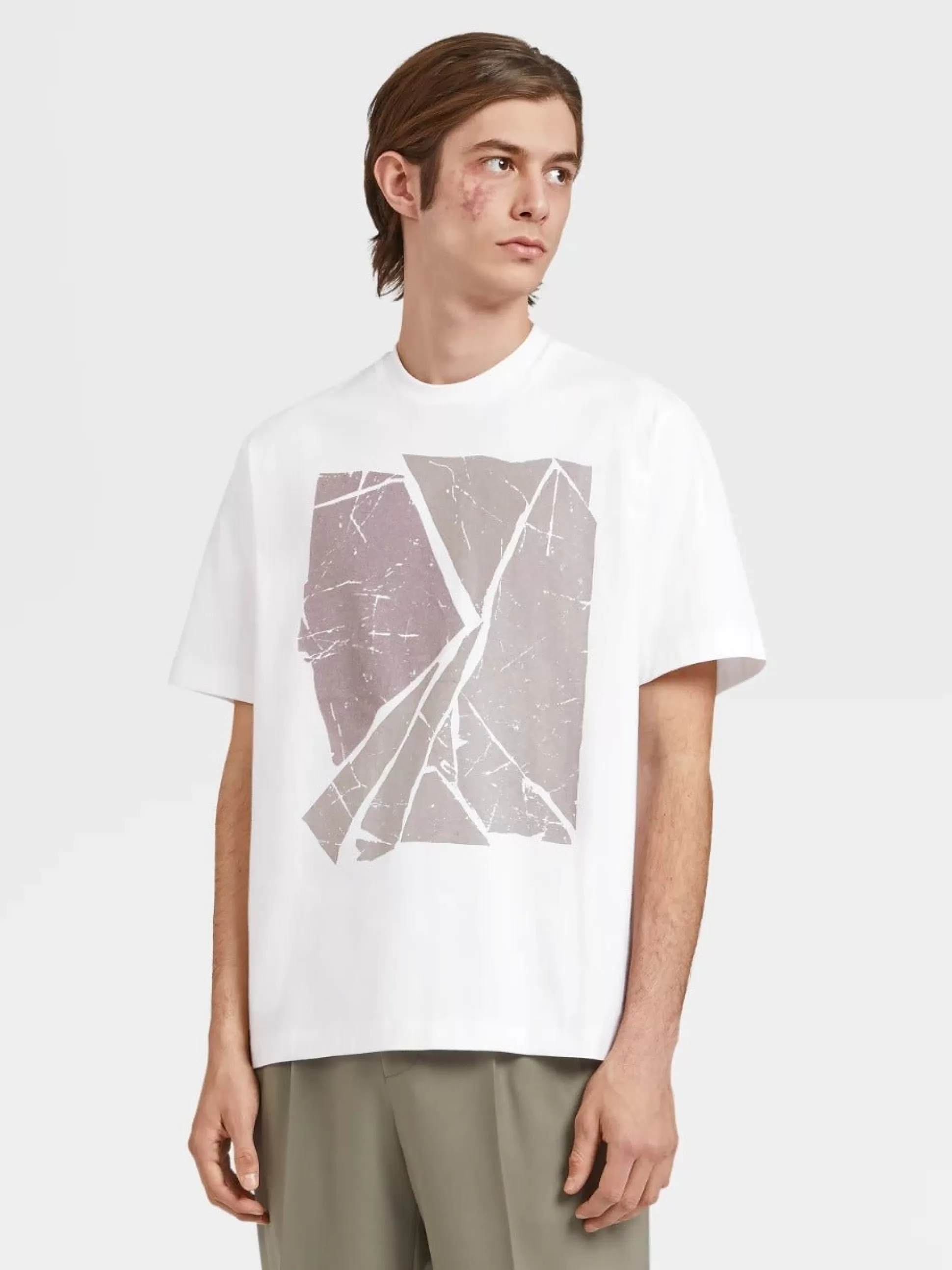 New Henry Bucks ZEGNA #USETHEEXISTING™ Recycled Placed Printed T-Shirt WHITE