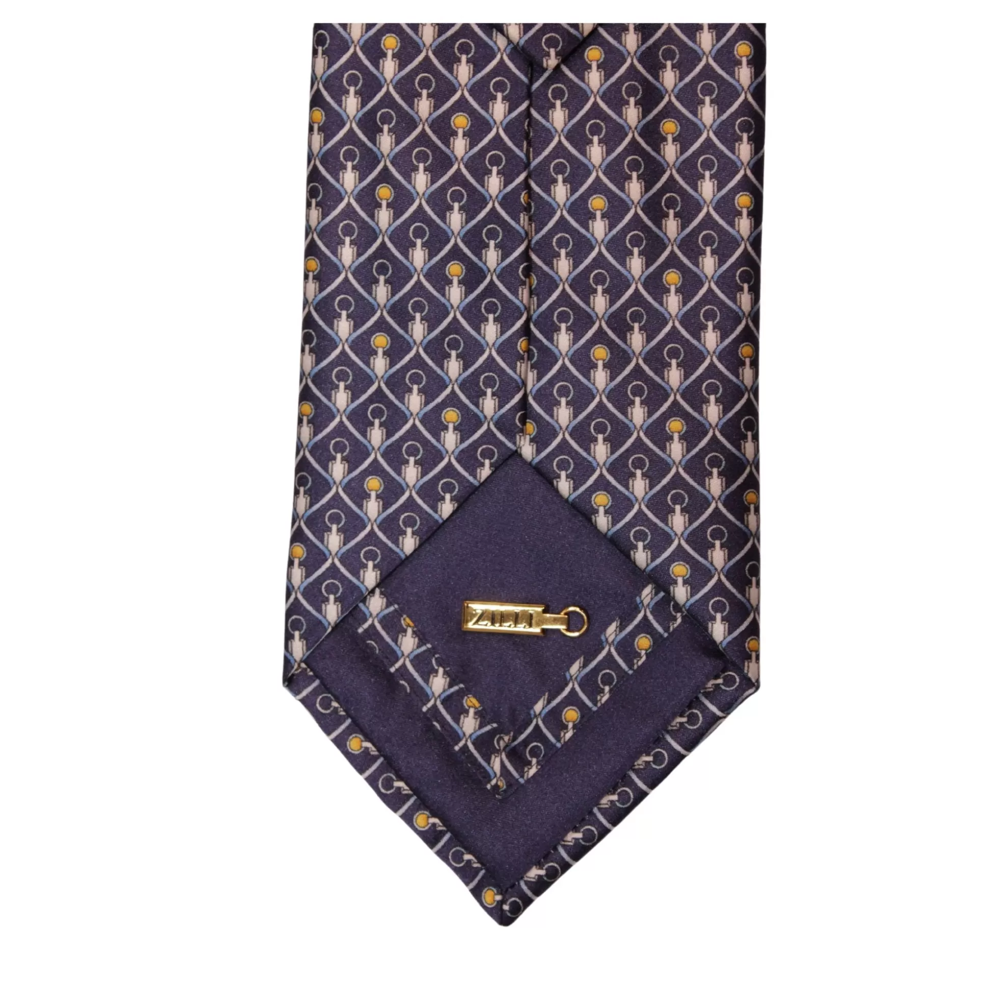 Fashion Henry Bucks ZILLI Printed Silk Tie DARK NAVY